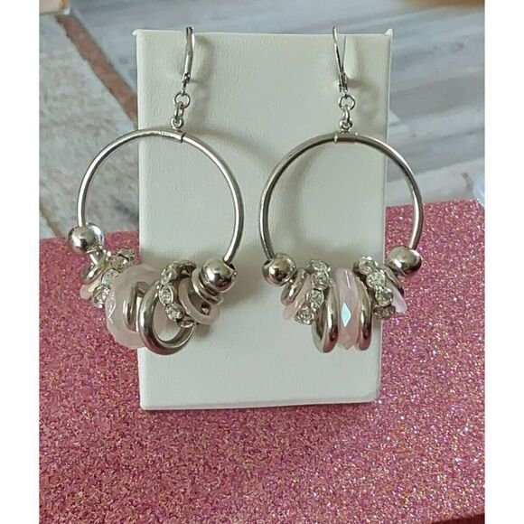 Pretty Silver Bead Filled Cha Cha Dangle Hoop Style Leverback Earrings - Picture 1 of 1